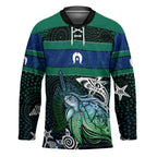 Torres Strait Islands Sea Turtle and Dhari Hockey Jersey Oceanic Indigenous Dotwork Tribal Illustration
