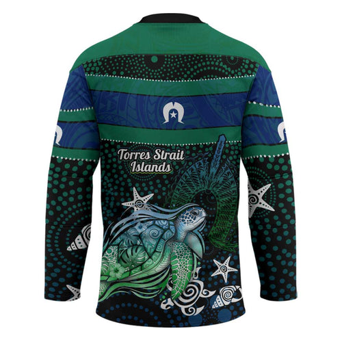 Torres Strait Islands Sea Turtle and Dhari Hockey Jersey Oceanic Indigenous Dotwork Tribal Illustration