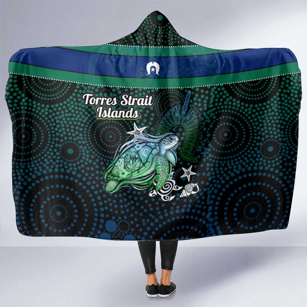 Torres Strait Islands Sea Turtle and Dhari Hooded Blanket Oceanic Indigenous Dotwork Tribal Illustration