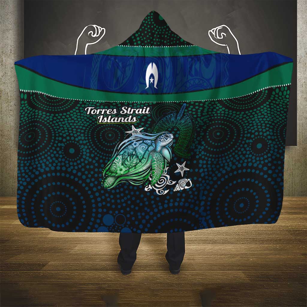 Torres Strait Islands Sea Turtle and Dhari Hooded Blanket Oceanic Indigenous Dotwork Tribal Illustration