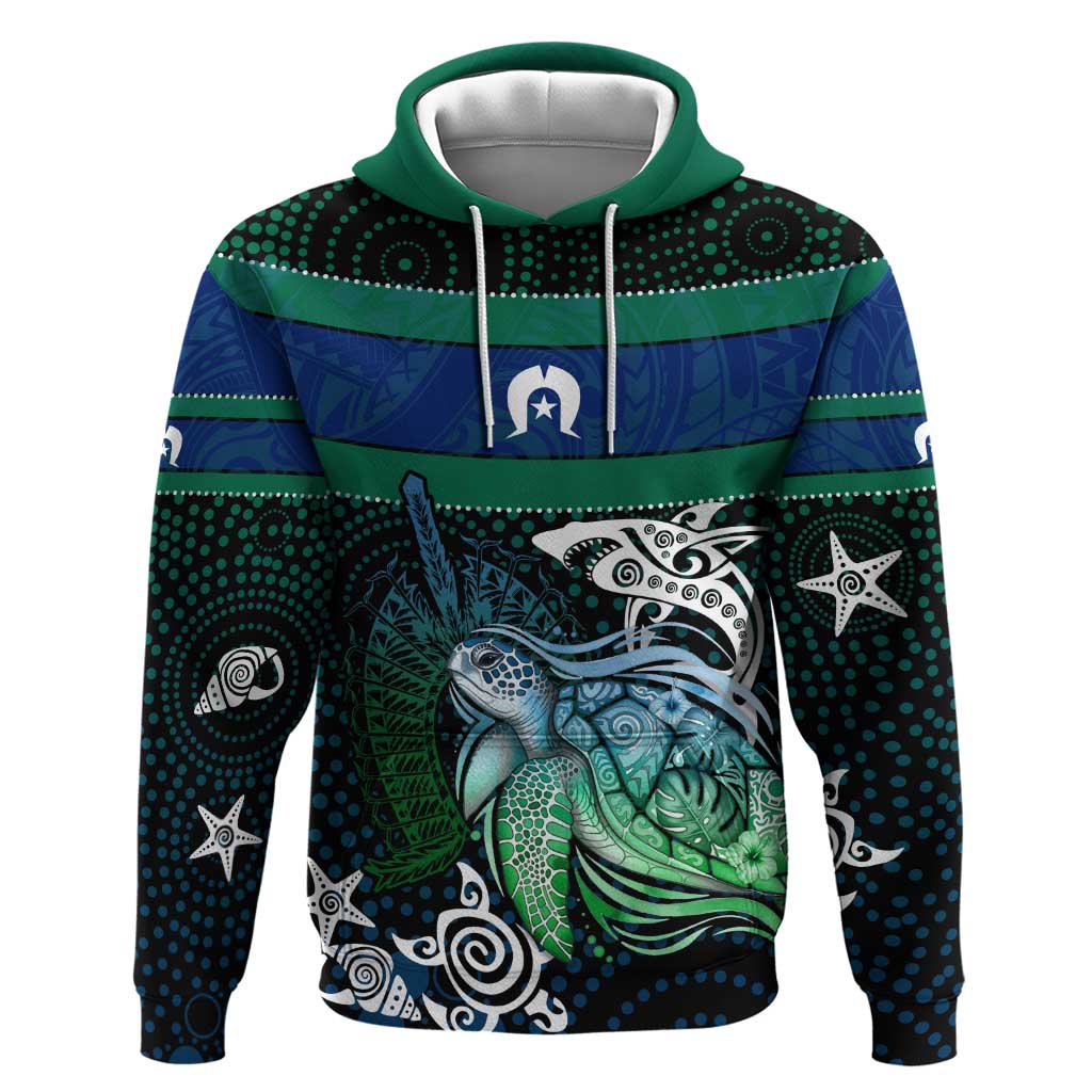 Torres Strait Islands Sea Turtle and Dhari Hoodie Oceanic Indigenous Dotwork Tribal Illustration