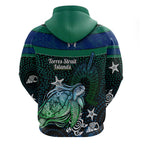 Torres Strait Islands Sea Turtle and Dhari Hoodie Oceanic Indigenous Dotwork Tribal Illustration