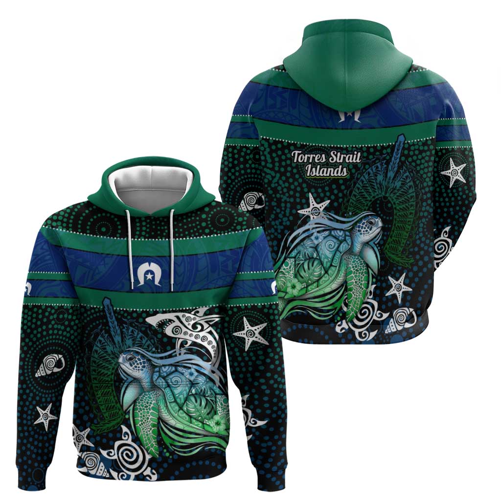 Torres Strait Islands Sea Turtle and Dhari Hoodie Oceanic Indigenous Dotwork Tribal Illustration