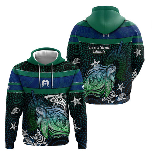 Torres Strait Islands Sea Turtle and Dhari Hoodie Oceanic Indigenous Dotwork Tribal Illustration