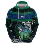 Torres Strait Islands Sea Turtle and Dhari Hoodie Oceanic Indigenous Dotwork Tribal Illustration
