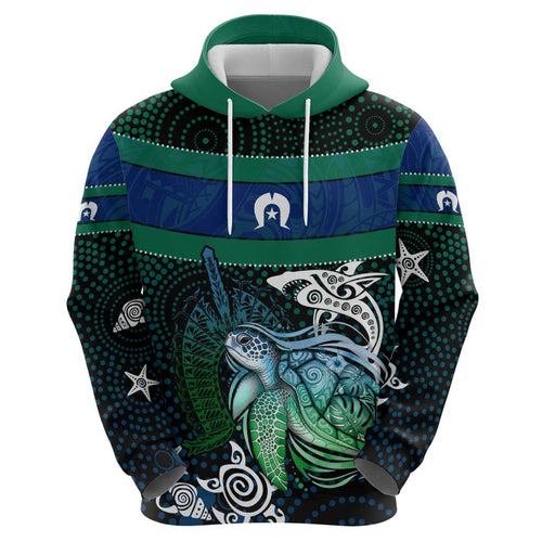 Torres Strait Islands Sea Turtle and Dhari Hoodie Oceanic Indigenous Dotwork Tribal Illustration