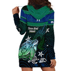 Torres Strait Islands Sea Turtle and Dhari Hoodie Dress Oceanic Indigenous Dotwork Tribal Illustration