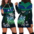 Torres Strait Islands Sea Turtle and Dhari Hoodie Dress Oceanic Indigenous Dotwork Tribal Illustration