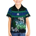 Torres Strait Islands Sea Turtle and Dhari Kid Hawaiian Shirt Oceanic Indigenous Dotwork Tribal Illustration