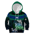 Torres Strait Islands Sea Turtle and Dhari Kid Hoodie Oceanic Indigenous Dotwork Tribal Illustration