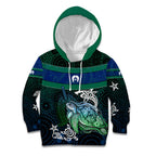 Torres Strait Islands Sea Turtle and Dhari Kid Hoodie Oceanic Indigenous Dotwork Tribal Illustration