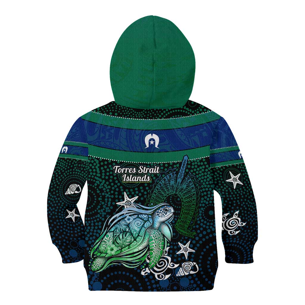 Torres Strait Islands Sea Turtle and Dhari Kid Hoodie Oceanic Indigenous Dotwork Tribal Illustration