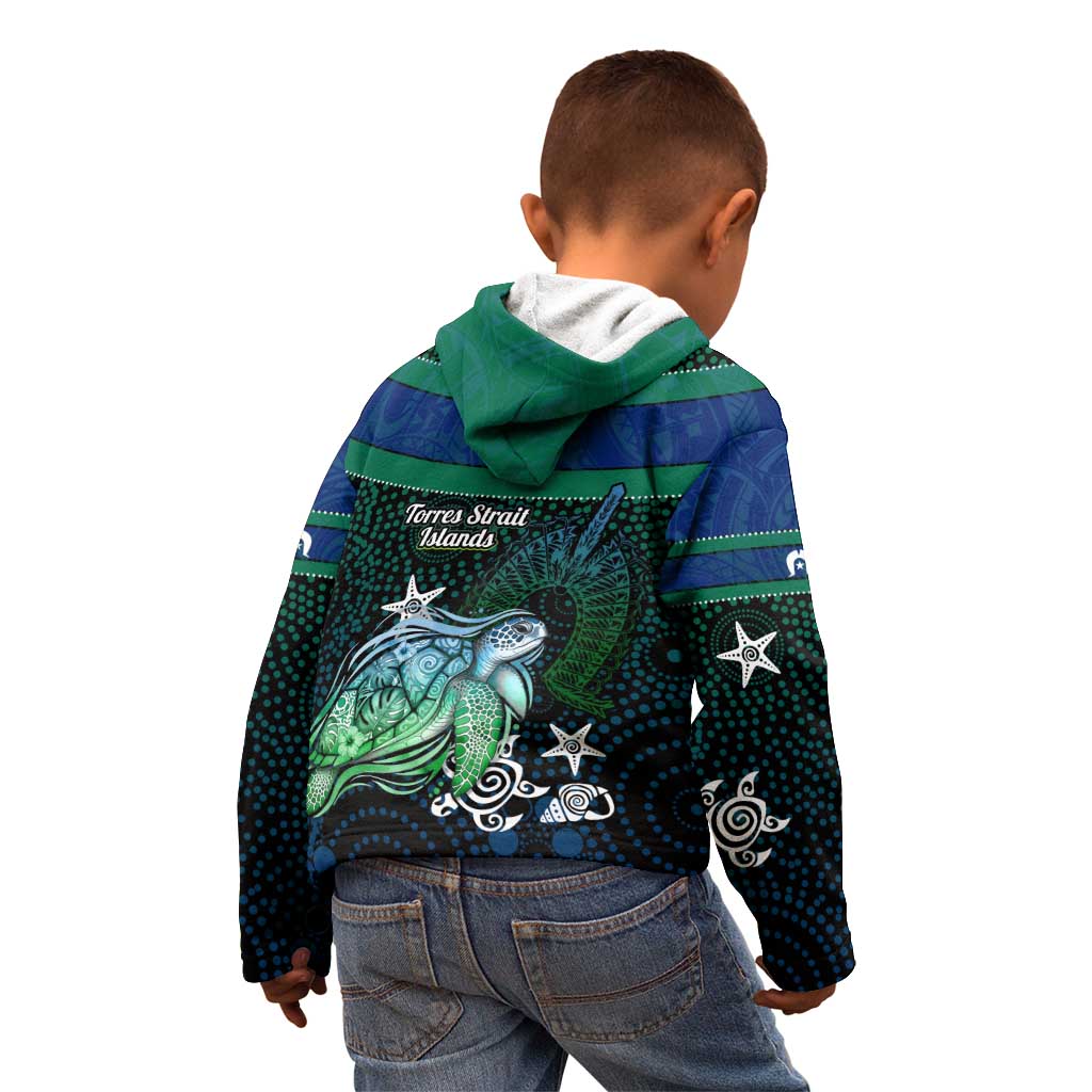 Torres Strait Islands Sea Turtle and Dhari Kid Hoodie Oceanic Indigenous Dotwork Tribal Illustration