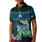 Torres Strait Islands Sea Turtle and Dhari Kid Polo Shirt Oceanic Indigenous Dotwork Tribal Illustration