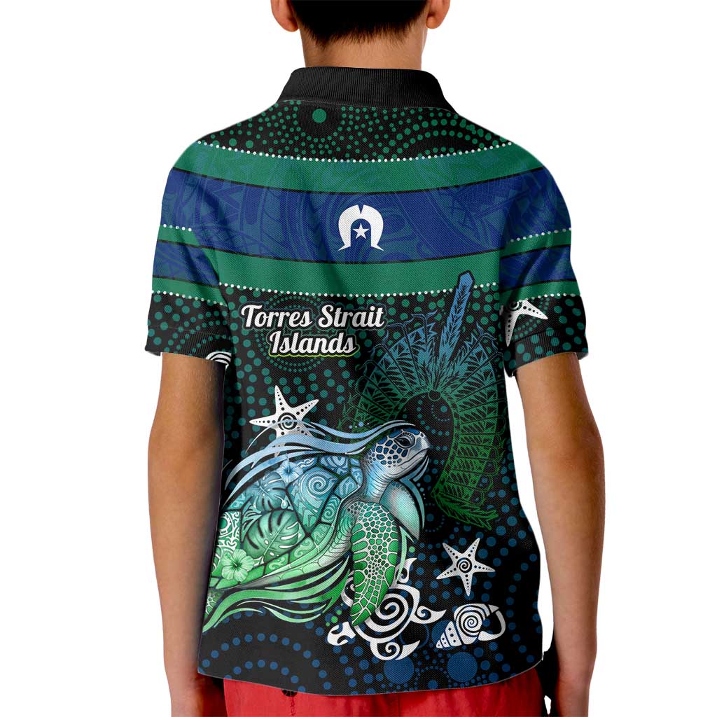 Torres Strait Islands Sea Turtle and Dhari Kid Polo Shirt Oceanic Indigenous Dotwork Tribal Illustration