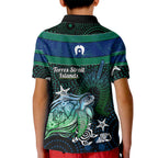 Torres Strait Islands Sea Turtle and Dhari Kid Polo Shirt Oceanic Indigenous Dotwork Tribal Illustration