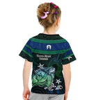 Torres Strait Islands Sea Turtle and Dhari Kid T Shirt Oceanic Indigenous Dotwork Tribal Illustration