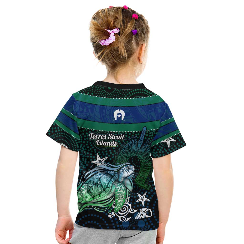 Torres Strait Islands Sea Turtle and Dhari Kid T Shirt Oceanic Indigenous Dotwork Tribal Illustration