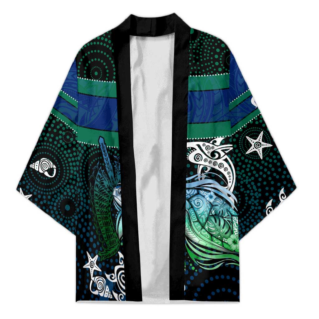 Torres Strait Islands Sea Turtle and Dhari Kimono Oceanic Indigenous Dotwork Tribal Illustration