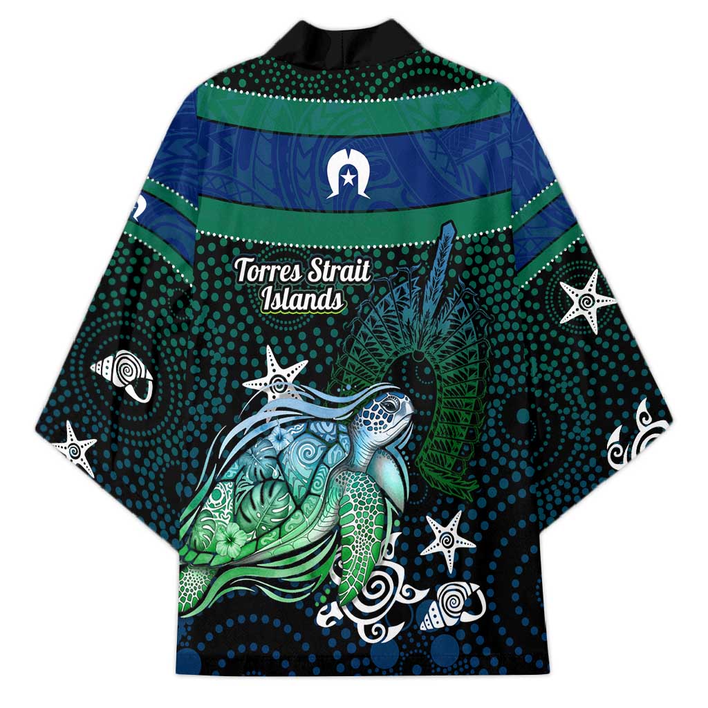 Torres Strait Islands Sea Turtle and Dhari Kimono Oceanic Indigenous Dotwork Tribal Illustration