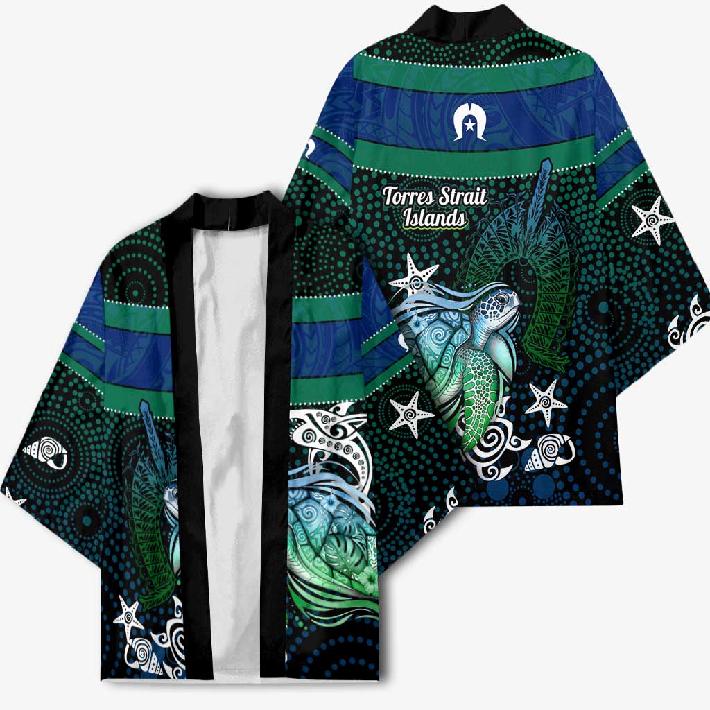 Torres Strait Islands Sea Turtle and Dhari Kimono Oceanic Indigenous Dotwork Tribal Illustration
