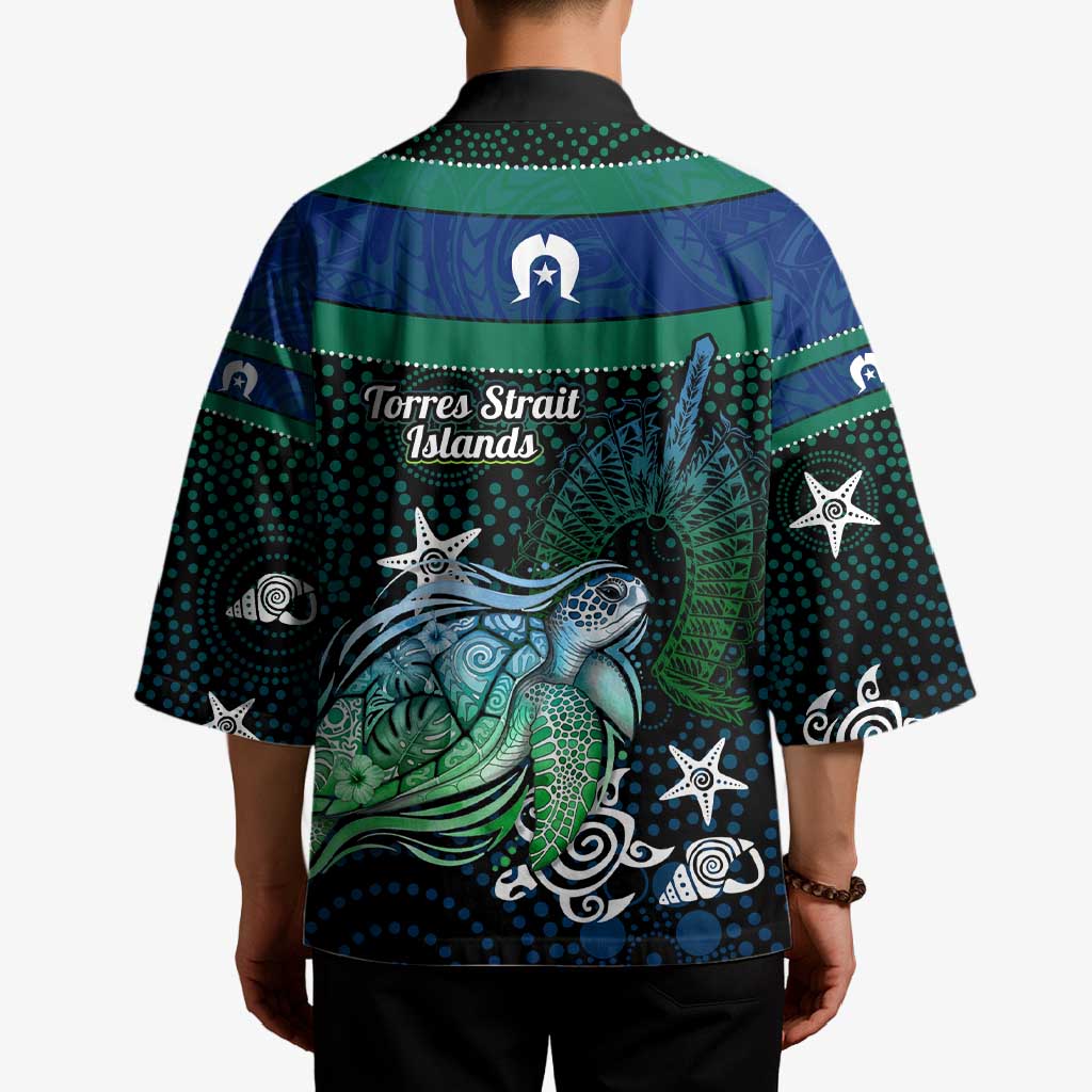 Torres Strait Islands Sea Turtle and Dhari Kimono Oceanic Indigenous Dotwork Tribal Illustration