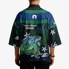 Torres Strait Islands Sea Turtle and Dhari Kimono Oceanic Indigenous Dotwork Tribal Illustration