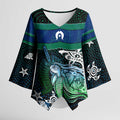Torres Strait Islands Sea Turtle and Dhari Kimono Sleeve Blouse Oceanic Indigenous Dotwork Tribal Illustration