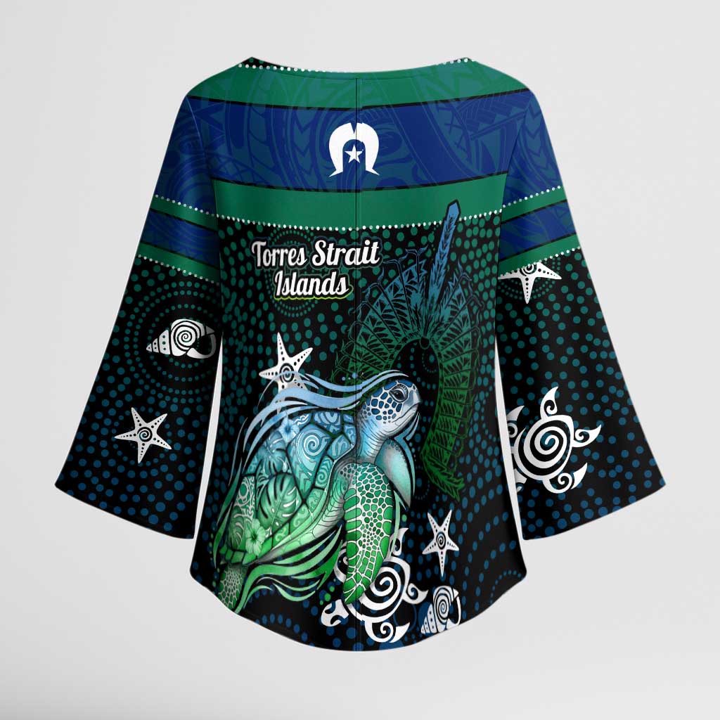 Torres Strait Islands Sea Turtle and Dhari Kimono Sleeve Blouse Oceanic Indigenous Dotwork Tribal Illustration
