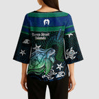 Torres Strait Islands Sea Turtle and Dhari Kimono Sleeve Blouse Oceanic Indigenous Dotwork Tribal Illustration