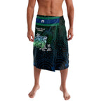 Torres Strait Islands Sea Turtle and Dhari Lavalava Oceanic Indigenous Dotwork Tribal Illustration