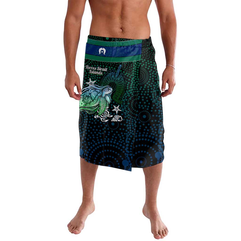 Torres Strait Islands Sea Turtle and Dhari Lavalava Oceanic Indigenous Dotwork Tribal Illustration