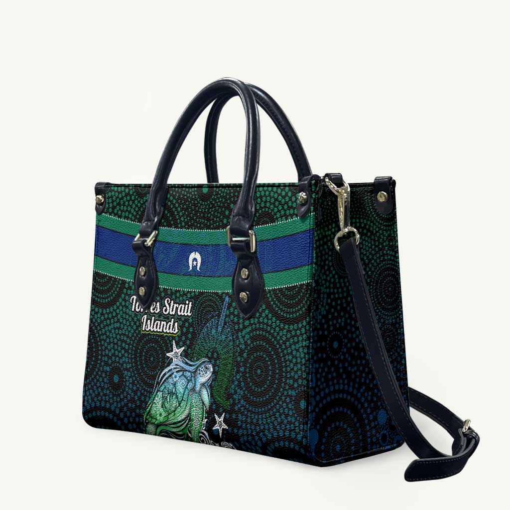 Torres Strait Islands Sea Turtle and Dhari Leather Bag Oceanic Indigenous Dotwork Tribal Illustration