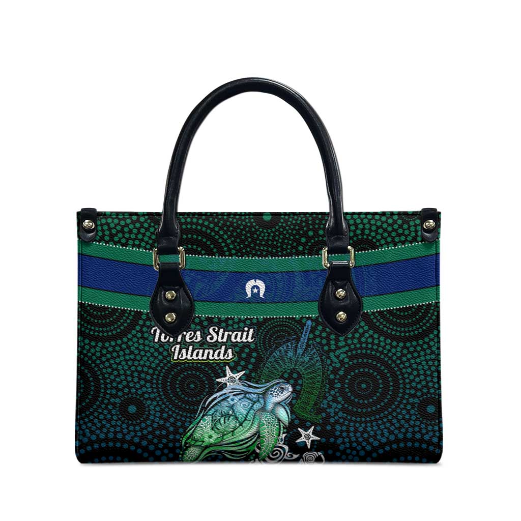 Torres Strait Islands Sea Turtle and Dhari Leather Bag Oceanic Indigenous Dotwork Tribal Illustration