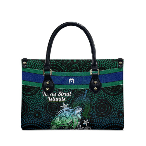 Torres Strait Islands Sea Turtle and Dhari Leather Bag Oceanic Indigenous Dotwork Tribal Illustration