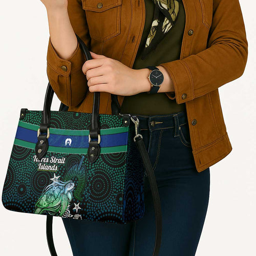 Torres Strait Islands Sea Turtle and Dhari Leather Bag Oceanic Indigenous Dotwork Tribal Illustration