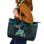 Torres Strait Islands Sea Turtle and Dhari Leather Tote Bag Oceanic Indigenous Dotwork Tribal Illustration