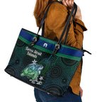 Torres Strait Islands Sea Turtle and Dhari Leather Tote Bag Oceanic Indigenous Dotwork Tribal Illustration