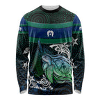 Torres Strait Islands Sea Turtle and Dhari Long Sleeve Shirt Oceanic Indigenous Dotwork Tribal Illustration