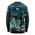 Torres Strait Islands Sea Turtle and Dhari Long Sleeve Shirt Oceanic Indigenous Dotwork Tribal Illustration