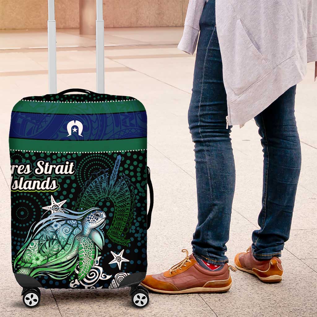 Torres Strait Islands Sea Turtle and Dhari Luggage Cover Oceanic Indigenous Dotwork Tribal Illustration