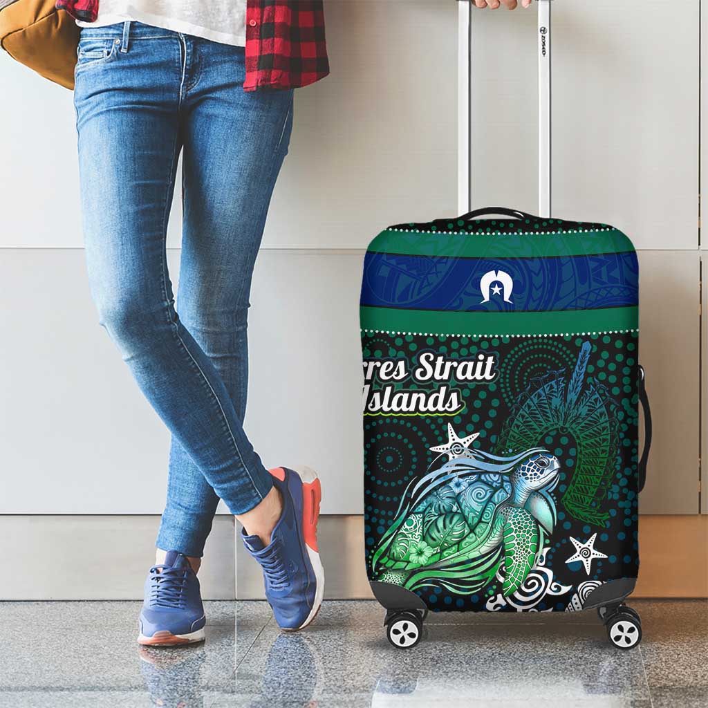 Torres Strait Islands Sea Turtle and Dhari Luggage Cover Oceanic Indigenous Dotwork Tribal Illustration