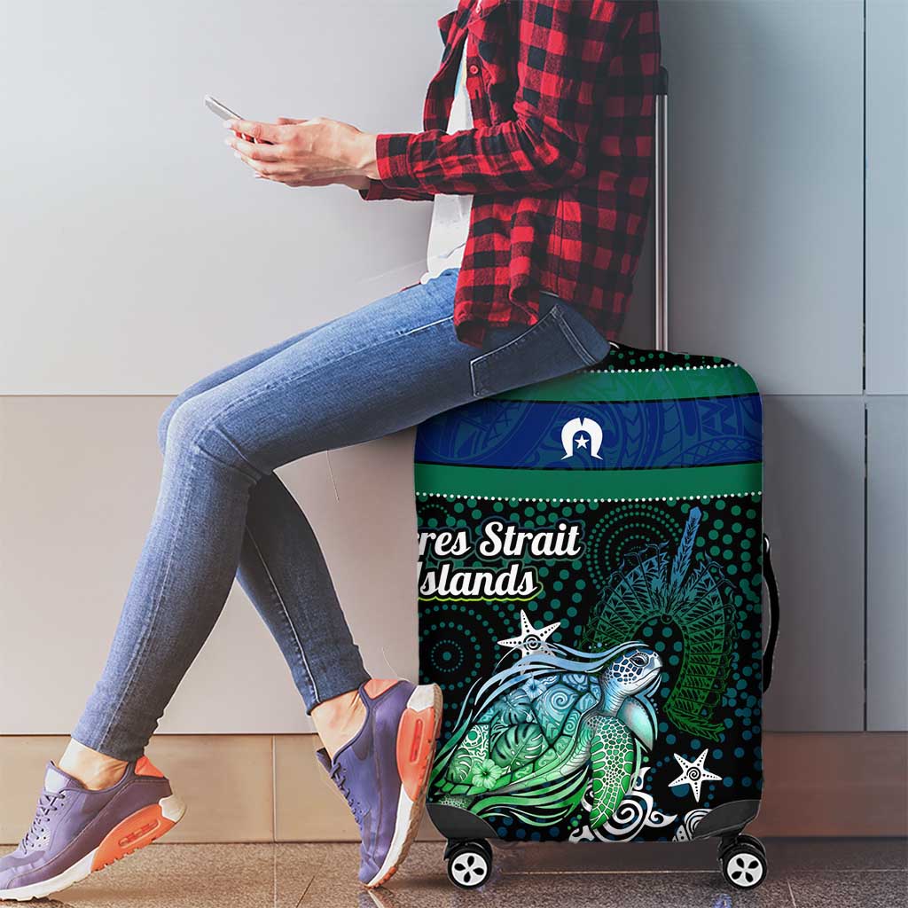 Torres Strait Islands Sea Turtle and Dhari Luggage Cover Oceanic Indigenous Dotwork Tribal Illustration