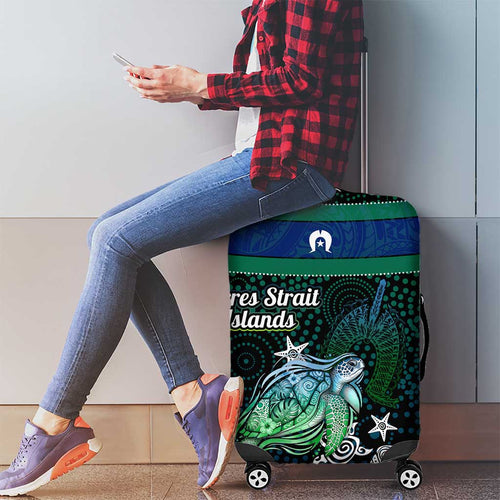 Torres Strait Islands Sea Turtle and Dhari Luggage Cover Oceanic Indigenous Dotwork Tribal Illustration