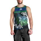 Torres Strait Islands Sea Turtle and Dhari Men Tank Top Oceanic Indigenous Dotwork Tribal Illustration