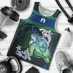 Torres Strait Islands Sea Turtle and Dhari Men Tank Top Oceanic Indigenous Dotwork Tribal Illustration