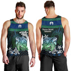 Torres Strait Islands Sea Turtle and Dhari Men Tank Top Oceanic Indigenous Dotwork Tribal Illustration