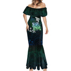Torres Strait Islands Sea Turtle and Dhari Mermaid Dress Oceanic Indigenous Dotwork Tribal Illustration