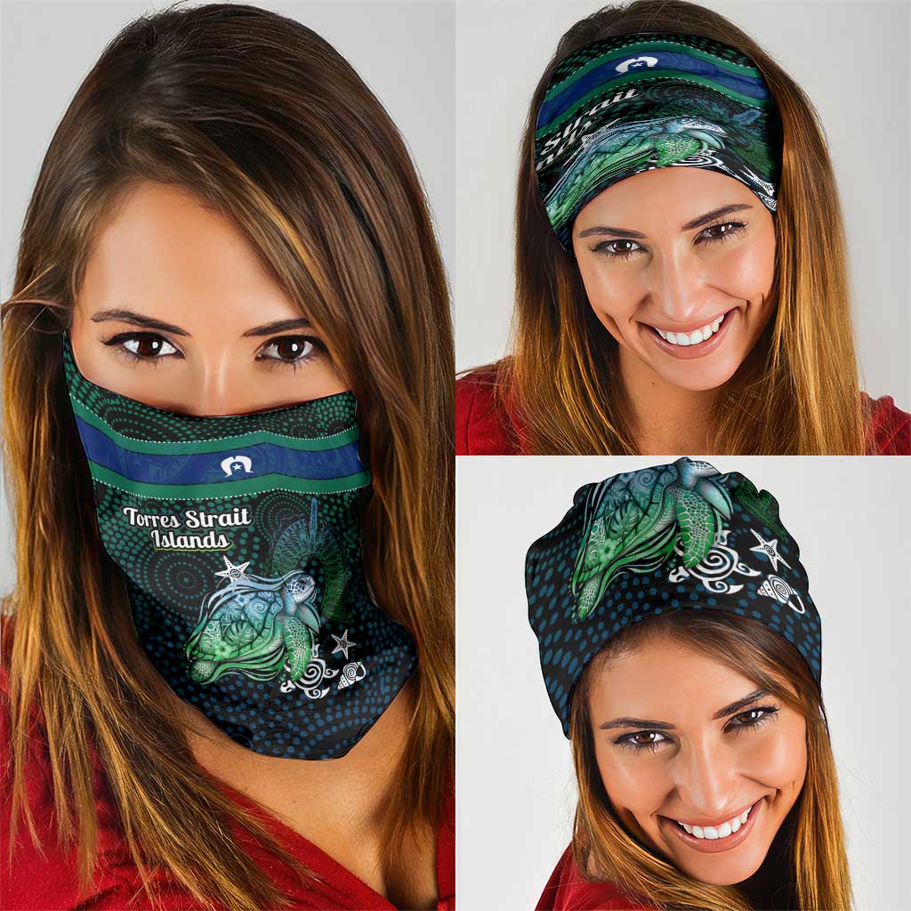 Torres Strait Islands Sea Turtle and Dhari Neck Gaiter Oceanic Indigenous Dotwork Tribal Illustration