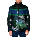 Torres Strait Islands Sea Turtle and Dhari Padded Jacket Oceanic Indigenous Dotwork Tribal Illustration